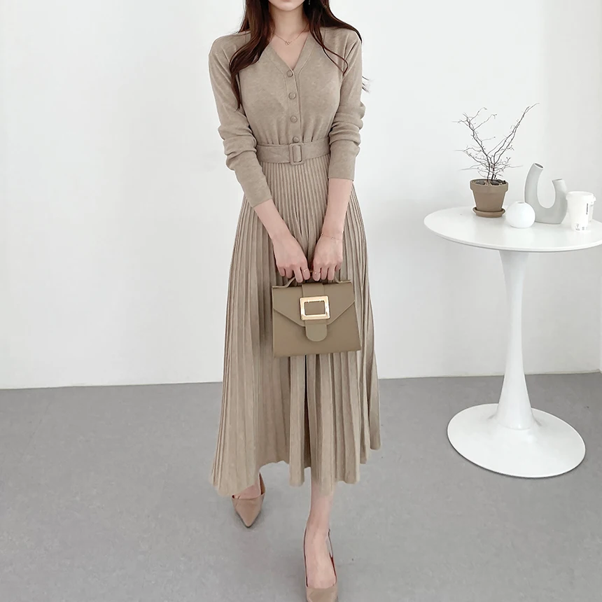 Hot Stretchy Women Knitted Sweater Pullover Dress Office Lady Autumn Winter Button Dresses