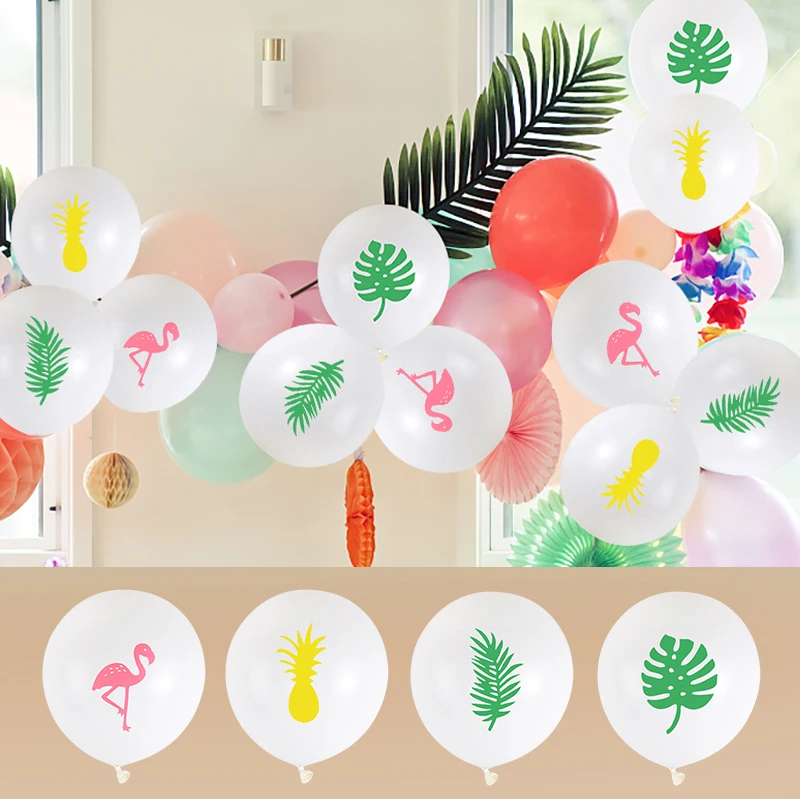 

10pcs 12 Inch Hawaiian Themed Latex Balloon Flamingo Pineapple Turtle Back Leaf Tropical Summer Birthday Party Scene Decoration