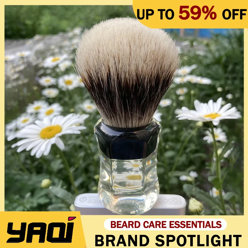 YAQI 24mm Two Band Badger Hair Clear Handle Beard brush Men Wet Shaving Brush Provide Professional Comfortable Shaving Essential