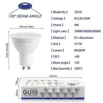 10個裝 Focos GU10 射燈 220V LED燈泡 批發 9W 白色暖光 3000K 6000K 適用於家庭商業建築 10 最佳銷售 GU10 220V LED燈 - №2