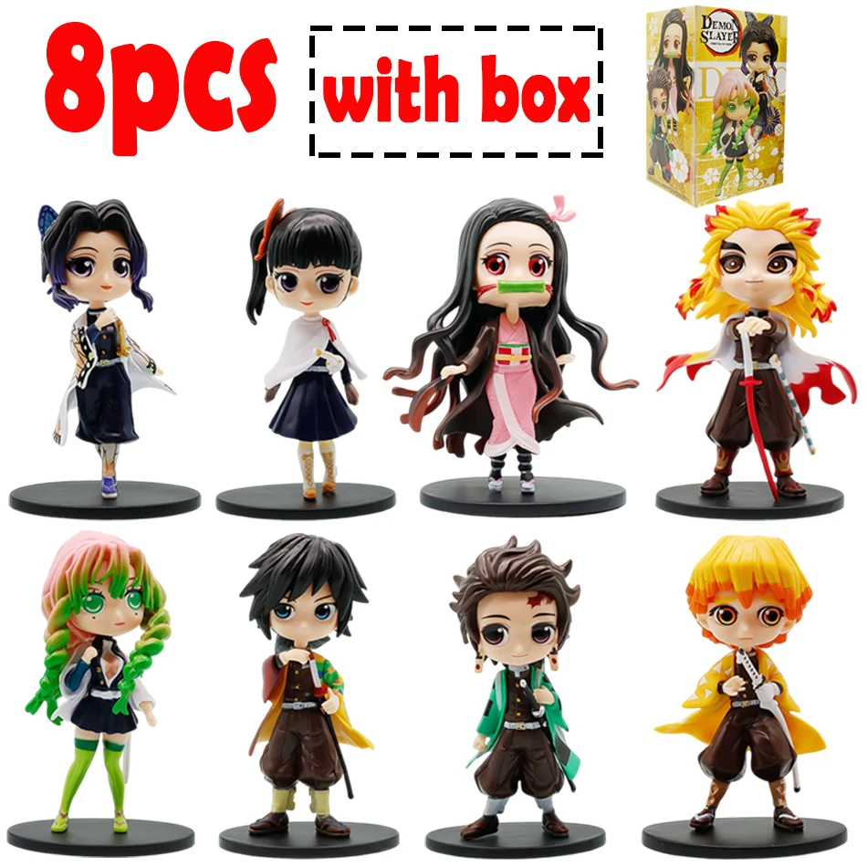1-8 Stück Demon Slayer Tanjiro Kamado Nezuko Anime-Figur PVC-Modell Spielzeug Ornament Festival Geschenkbox