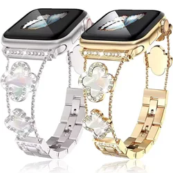 Diamond Four-leaf Clover Metal Strap for Apple Watch Ultra2 Women Band 49/45/44/42/41/40/38mm Iwatch Series 9 8 7 SE 6 Bracelet