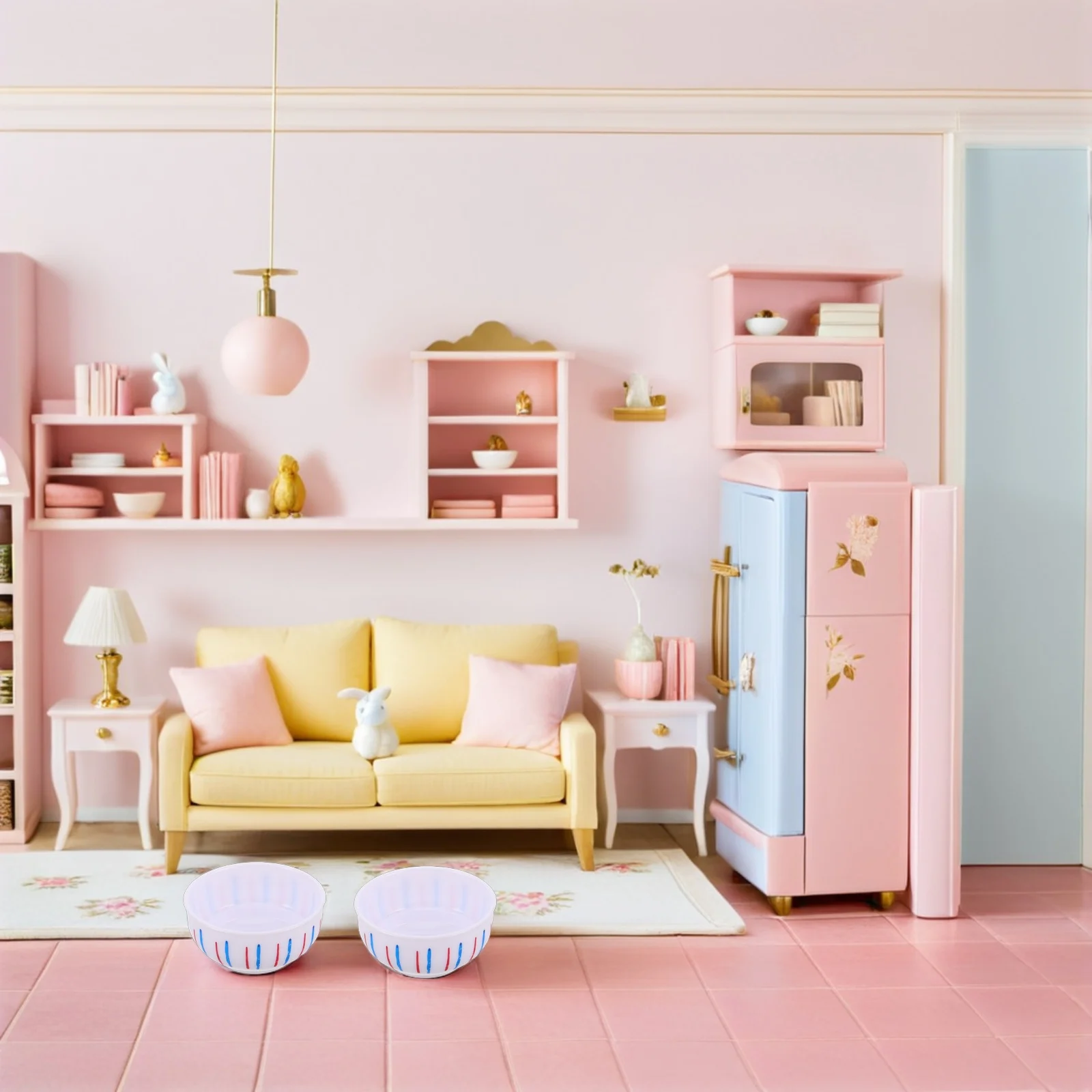 ชุดของเล่นครัวจิ๋ว 20 ชิ้น จานชามพลาสติกจำลองขนาดเล็ก ถ้วยใส่เครื่องปรุง ของตกแต่งจิ๋ว