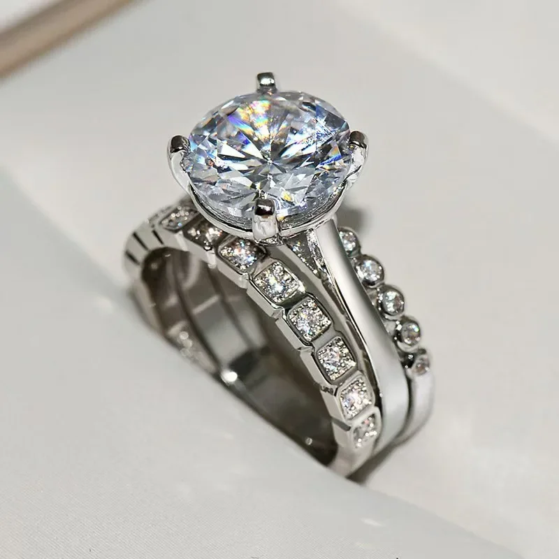 Seven princesses Row ring, Princess Square Moissanite three-piece set ring, tail ring