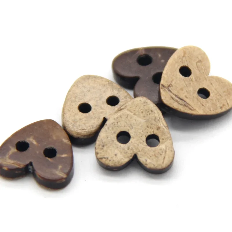 2 Holes 10mm Natural Heart Wood Coconut Sewing Buttons For Clothes Children Scrapbooking Wood Decorative Accessories Wholesale