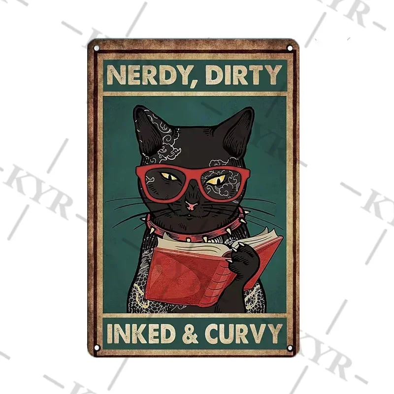 الغيتار الأسود القط خمر علامة معدنية غرفة المعيشة غرفة نوم الحمام شنق جدار ديكور الفن اللوحة موردن القصدير الحديد المشارك اللوحة #3