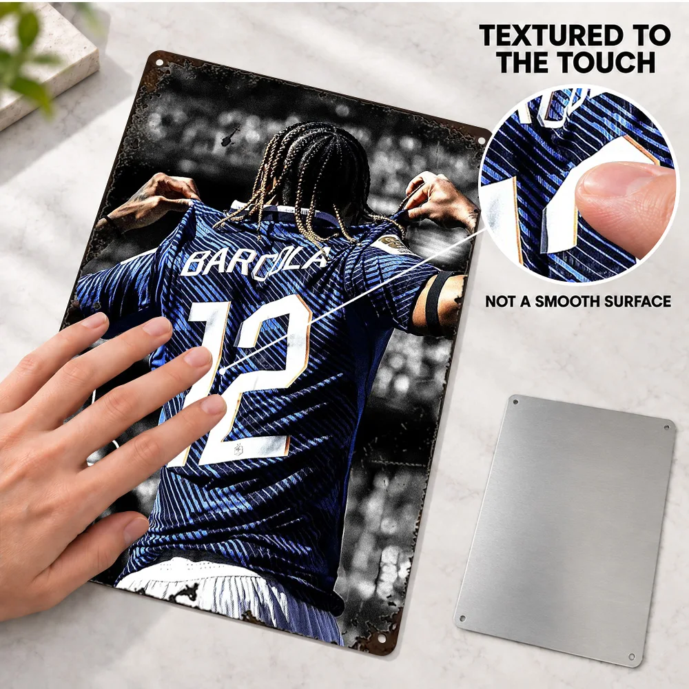 Bradley Barcola France Soccer Jersey Aluminum Poster Personalized Metal Sign Monochrome Photography Wall Art For Home Office