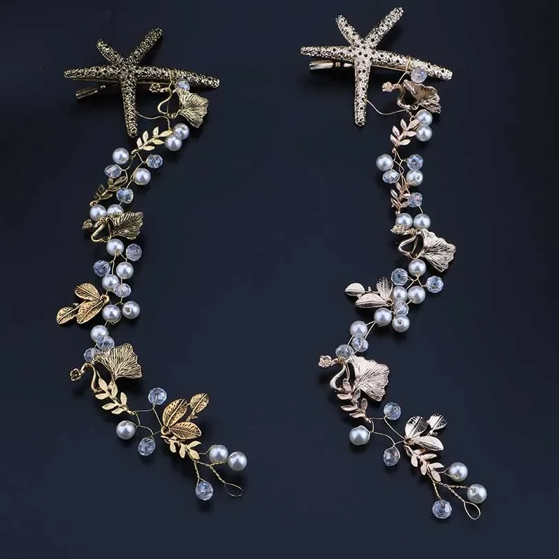 Elegant Starfish Star Hairpins The Bridal Hair Accessories Handmade Headband Bride Handmade Tiaras Soft Pearl Hair Jewelry view 3