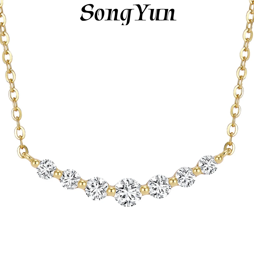 SONGYUN High Carbon Gemstones Jewelry Women 925 Sterling Silver Moissanite Smile Necklace Sparkling Clavicle Chain Birthday Gif