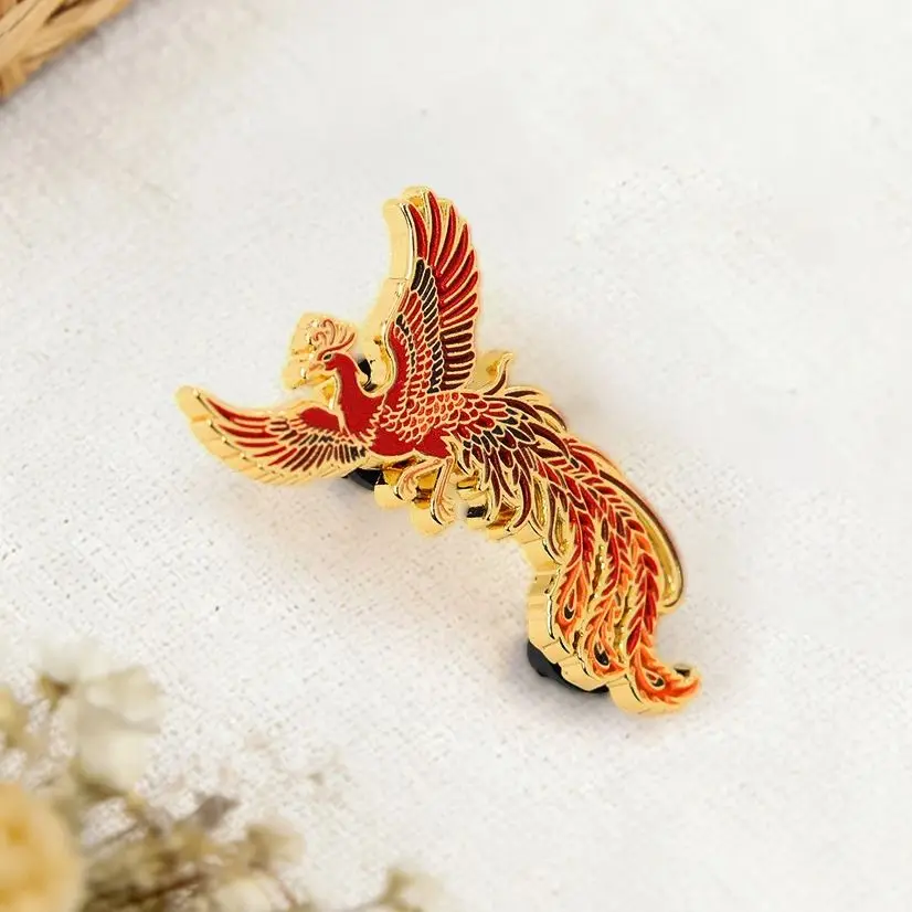 Red Phoenix Enamel Pin Mythical Firebird Brooch Rebirth Symbol Lapel Badge Fantasy Bird Jewelry Gift for Women Men Backpack Acce