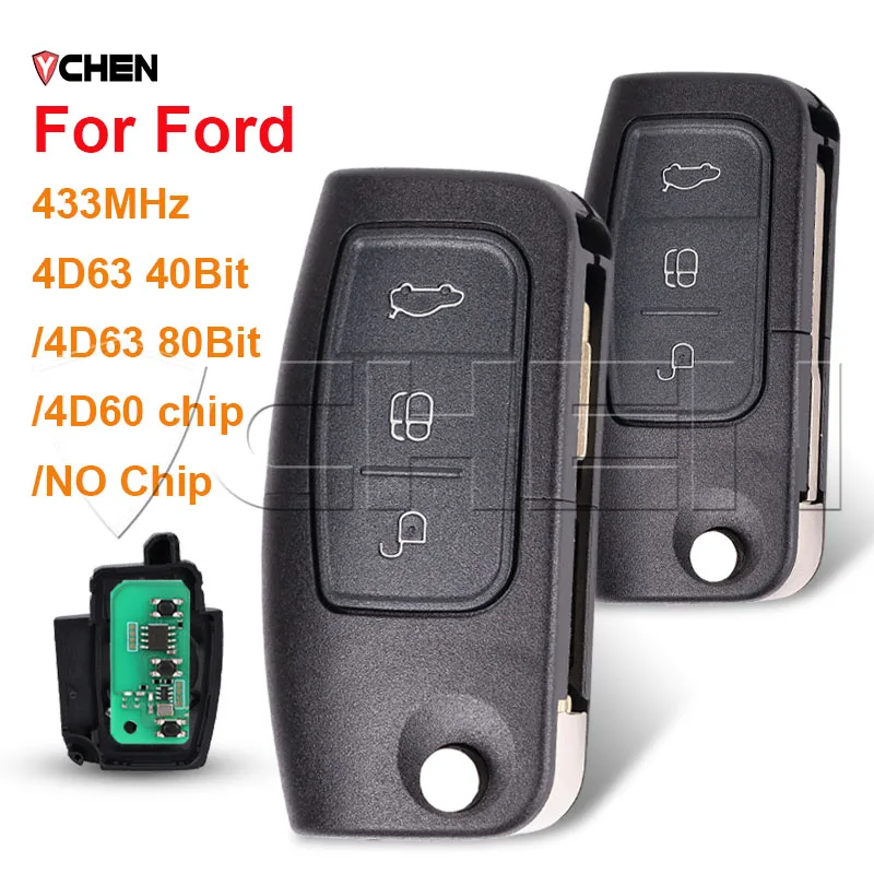 Remote Key NO/4D60/4D63 40/80 Chip fit Ford Focus Mk2 Mk3 Mk4 Fiesta Mondeo Ranger Fusion C S Max 433Mhz HU101 FO21 Flip Key Fob
