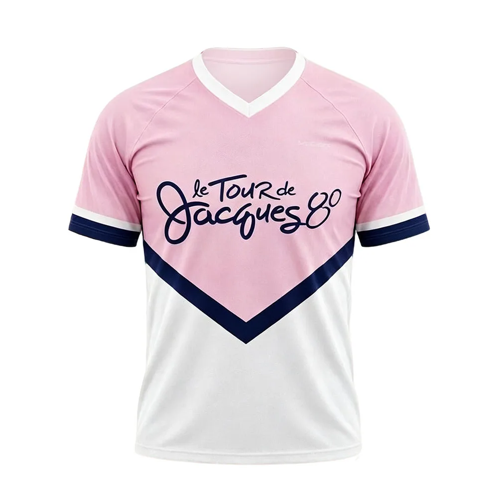 Le Tour De Jacques 80 Jersey T-Shirt V-neck Short Sleeve Summer Unisex Streetwear Graphic Full Print Merch Tshirts Women Men Top