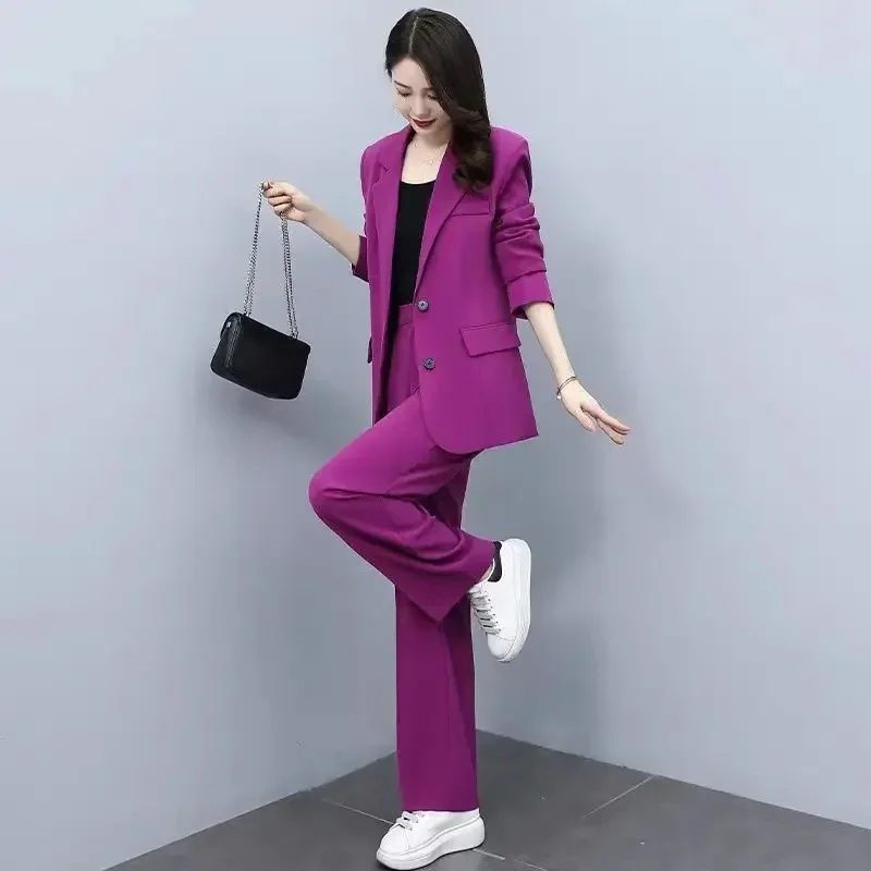 Traje informal de dos piezas para mujer, conjunto de chaqueta y pantalones holgados, ropa profesional elegante, Otoño, 2023