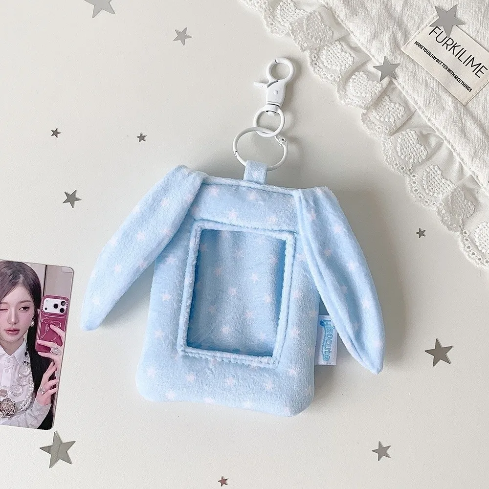 Portable Polka Dot Photocard Display Case 3 Inch Bunny Ear Pendant Card Holder Pouch Clear Window Hanging Loop Badge Holder
