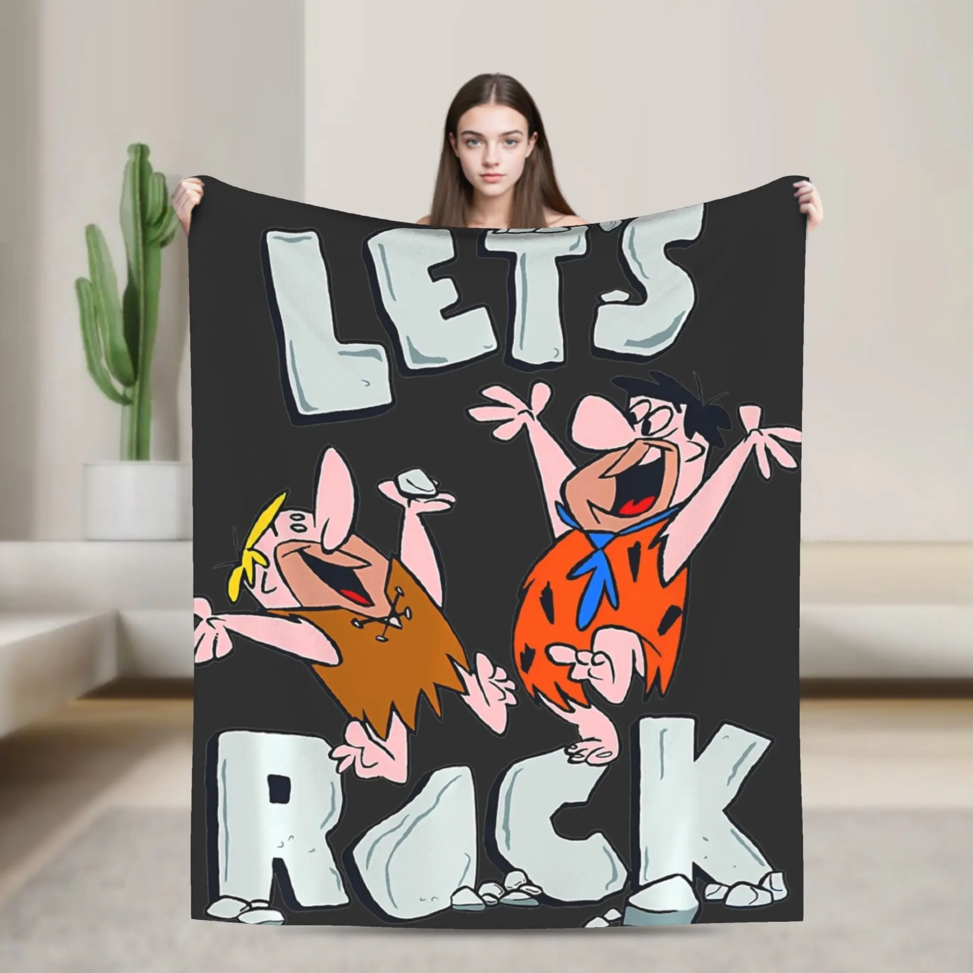 funny The Flintstone let's rock anime  Blanket Super Soft Velvet Novelty Present  Throw Blankets Bedding Throws