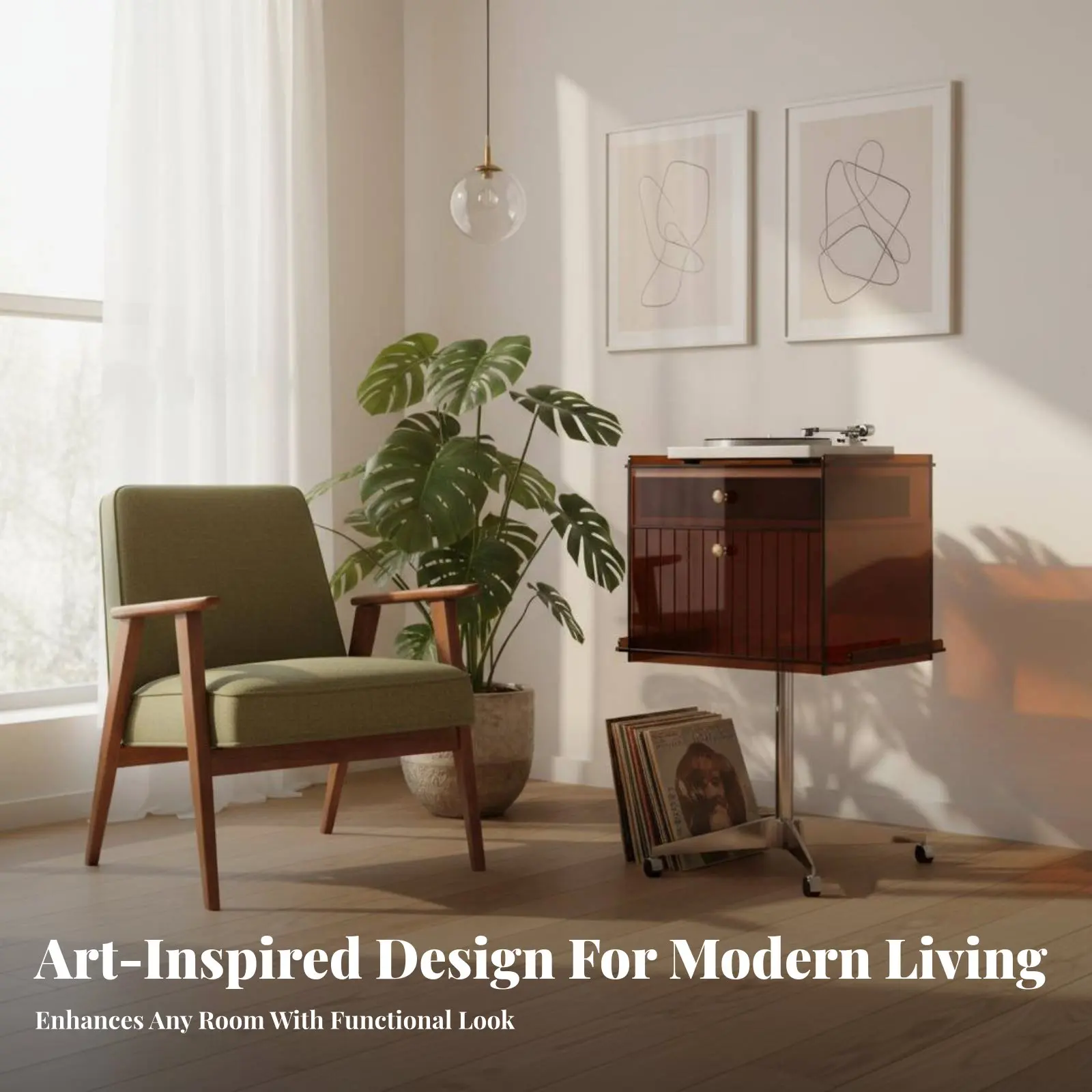 

Adjustable Acrylic Cart Retro Aesthetic Vinyl Vinyl Player Stand Stand Multi-Purpose Mobile with Casters for Apartment Dwellers