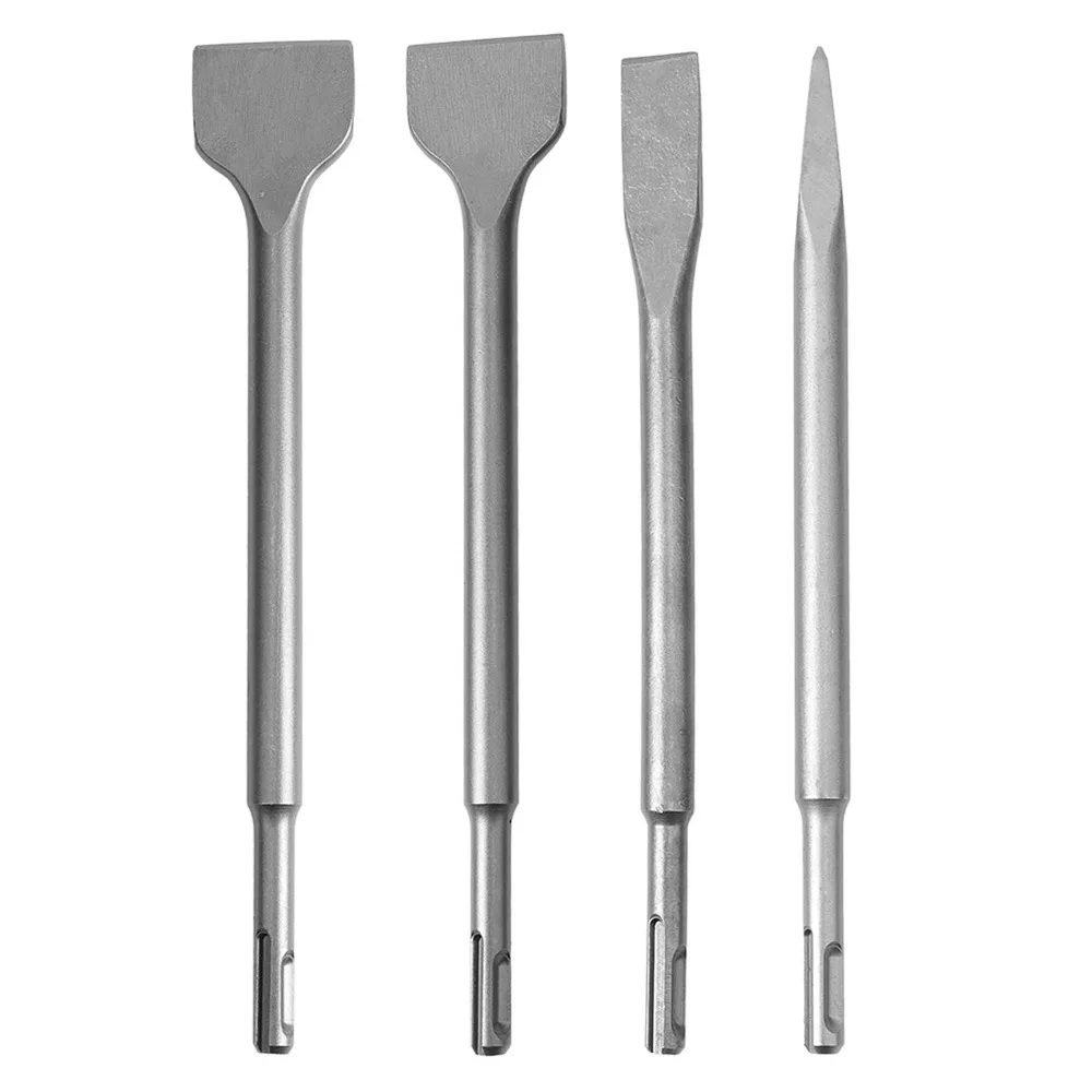 4pcs SDS Plus Shank Chisel Bit Set Round Shank Pointed Chisel Hammer Drill Chisel Flat Chisel Heavy Duty Design