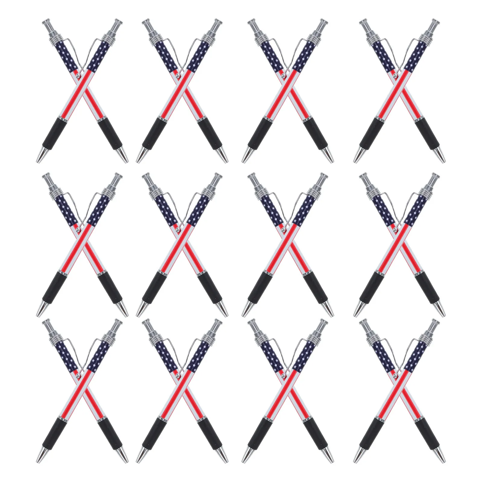

Набор из 24 шариковых ручек с американским флагом, черные чернила 1,0 мм, выдвижные, с узором в виде звезд и полос, идеально подходят для Дня памяти павших и Дня ветеранов