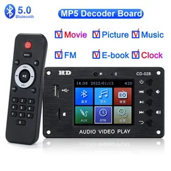 MP5 MP4 MP3 Player Support Video Picture Clock Music Bluetooth5.0 Decoder Board HD Audio Player Decoding FM Radio USB TF For Car