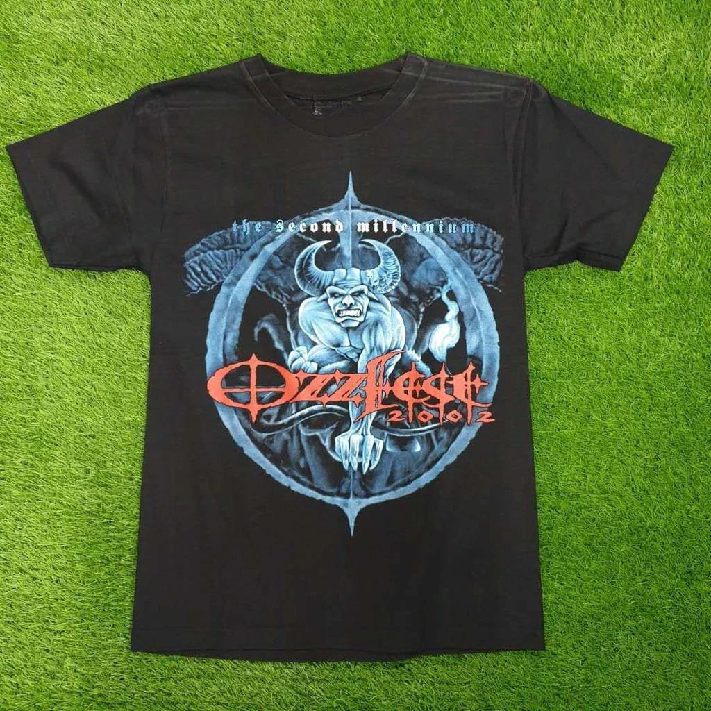 

OZZFest 2002 The Second Millennium Limited Skull Rock Band Shirts High-Quality Rockers Motorcycle T-Shirt Men