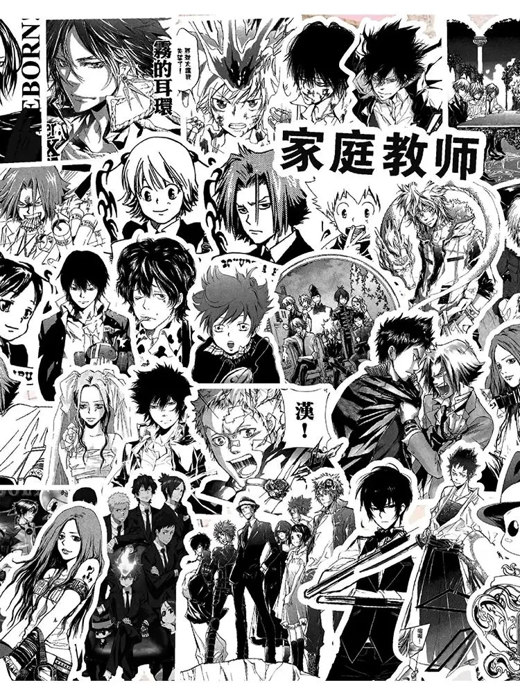 AliExpress Bandai 10/30/71pcs Katekyo Hitman Reborn Black White Anime Stickers DIY Luggage Phone Guitar Bike Cool Japanese Manga Decals Decoration