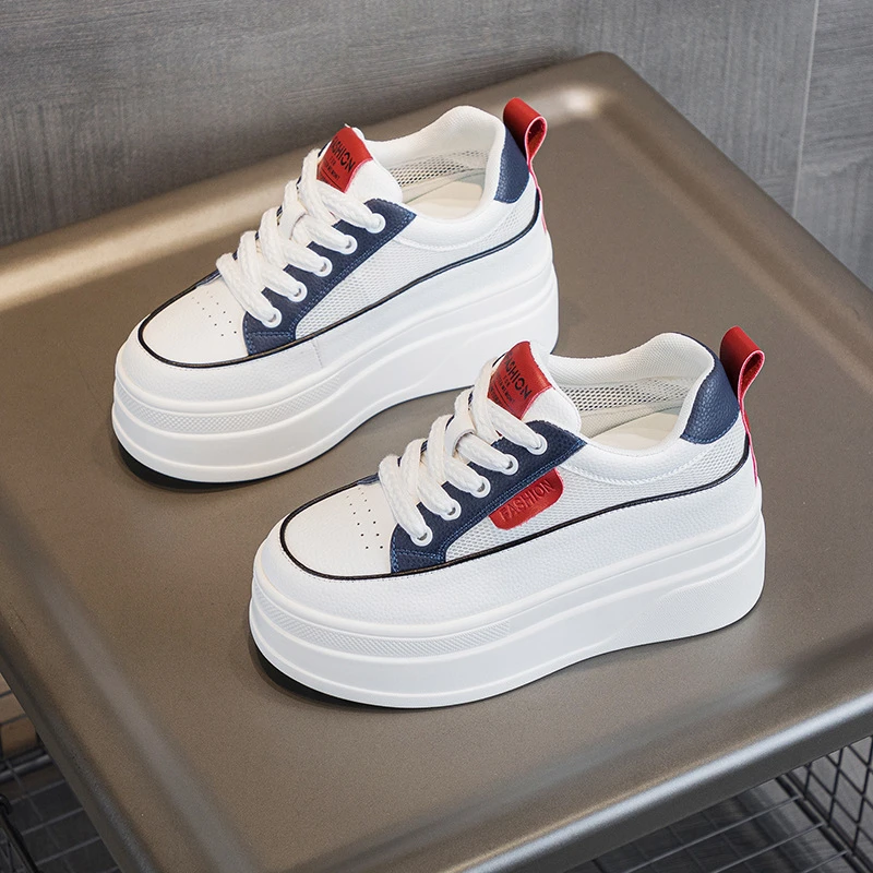 WomenS Color Block Platform Sneakers Casual Lace Up Thick Bottom Shoes Comfortable Fashion Elevator Footwear For Ladies Simple