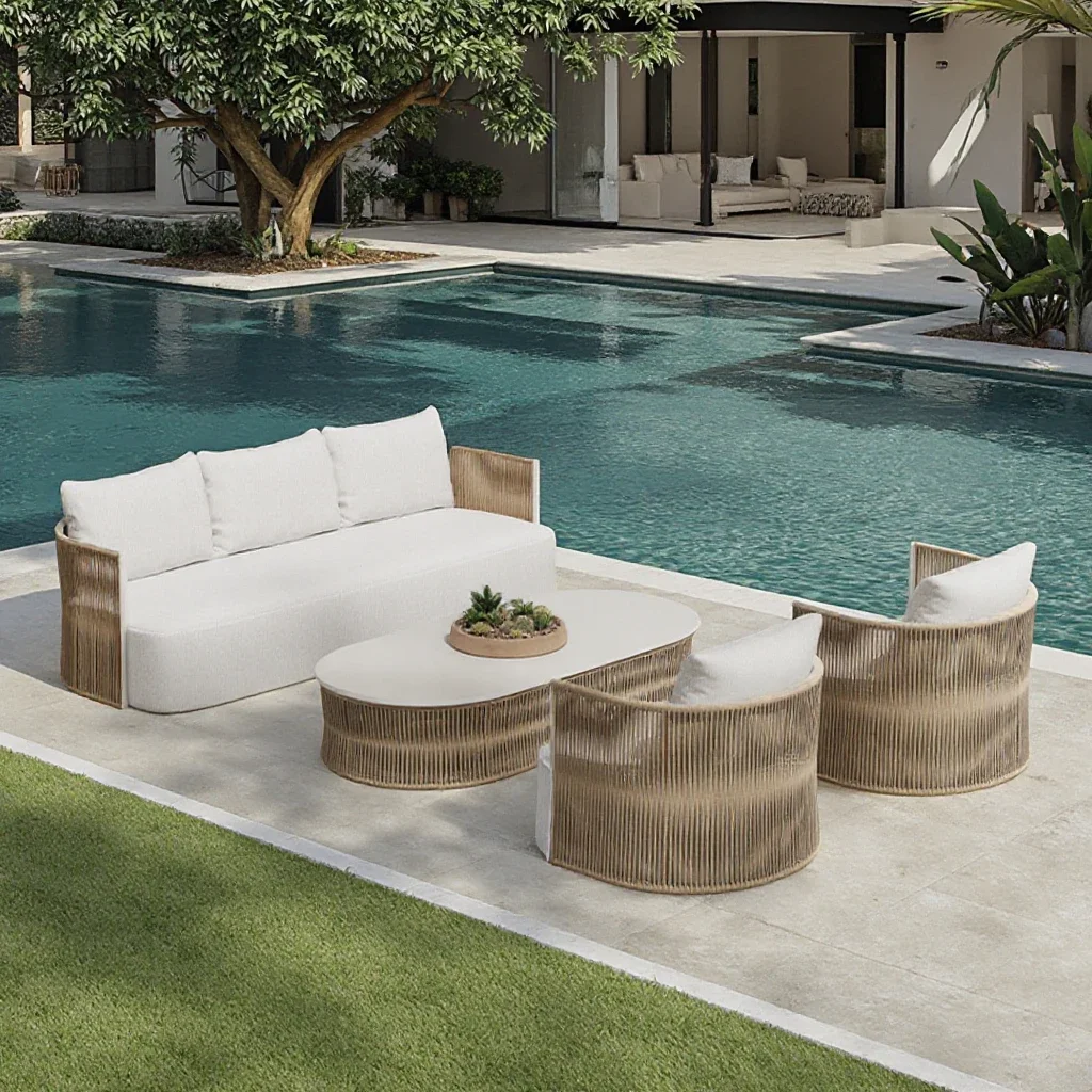gr-Aluminum Outdoor Furniture Rattan Wicker Woven Weaving Garden Sofa Set Patio Furniture Set Hotel Metal Garden Outdoor Sofa