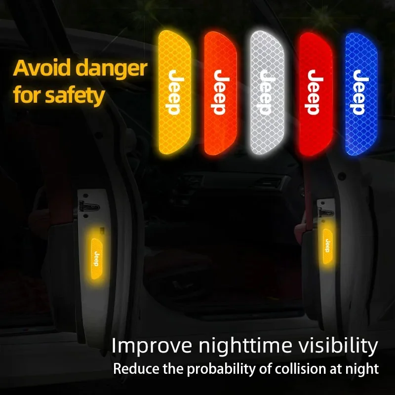 

4Pcs Waterproof Car Door Safety Warning Reflective Sticker for Jeep Gladiator Compass Renegade Anti-Collision Auto Accessories