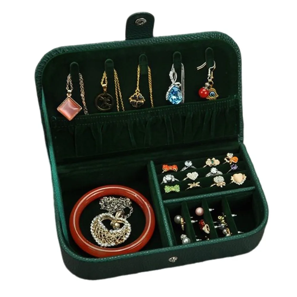

Portable Travel Jewelry Organizer Box PU Leather Earring Jewelry Storage Case Multi-functional Container