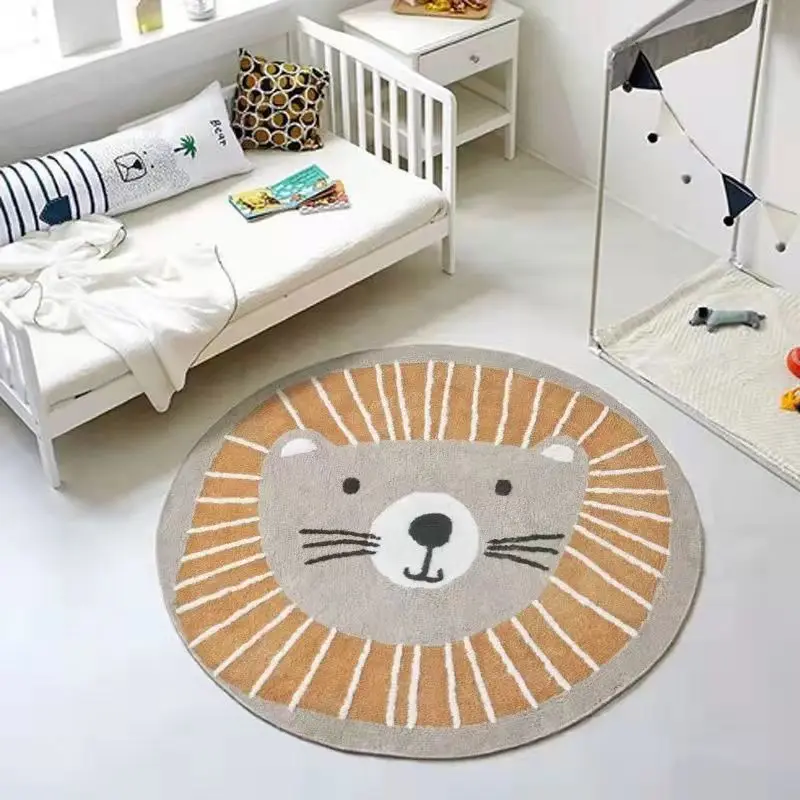 Cartoon Cute Lion Carpets Home Fluffy Soft Area Rugs Children Bedroom Bedside Sofa Anti-Slip Baby Playmat Living Room Floor Mats