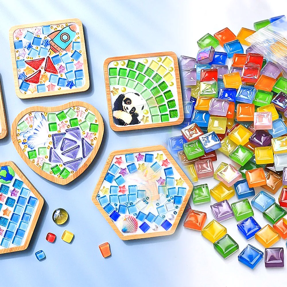 

Mosaic Tiles for DIY Craft Blue Shine Assorted Color 50pcs Glass Glitter Grain Supplies Pieces Bulk Square Shape Home Decoration