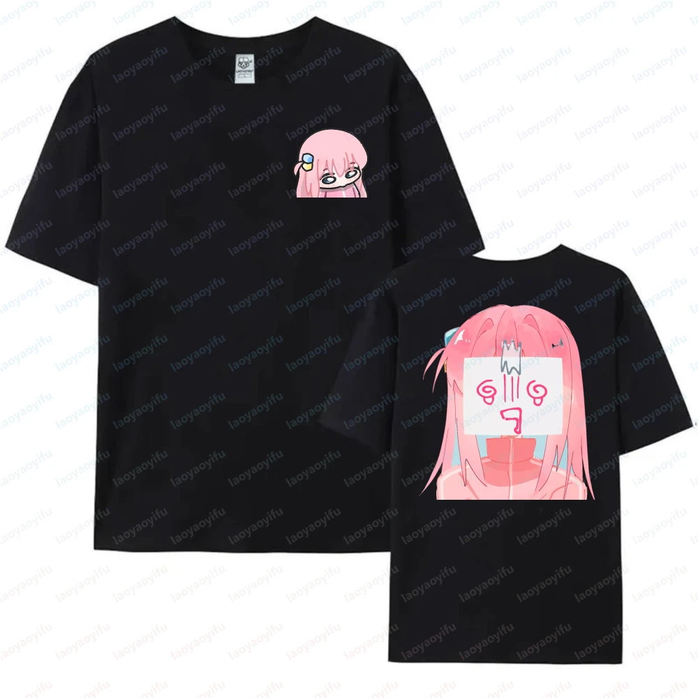 Bocchi The Rock Anime Cotton T-Shirt Kawaii Chibi Print Tee Unique Otaku Casual Wear Tops Fashion Two-dimensional Men's Clothing