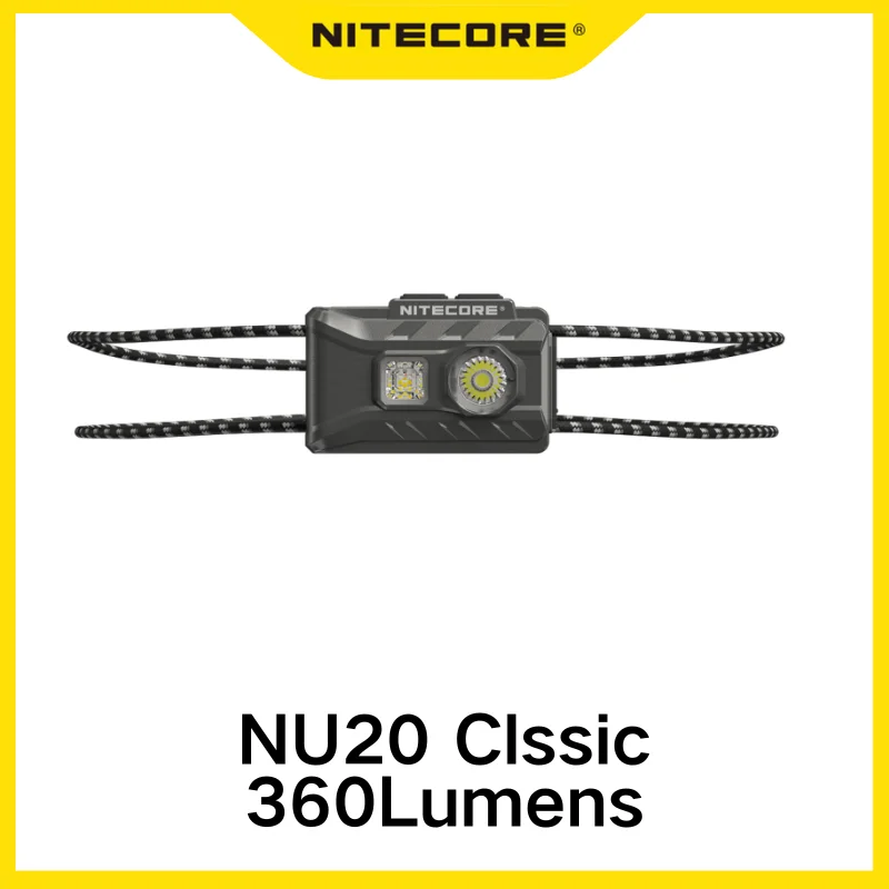 Nitecore ไฟฉายคาดหัวแบบชาร์จไฟได้360ลูเมน NU20คลาสสิกกันน้ำน้ำหนักเบาไฟหน้าวิ่งแบตเตอรี่500mAh