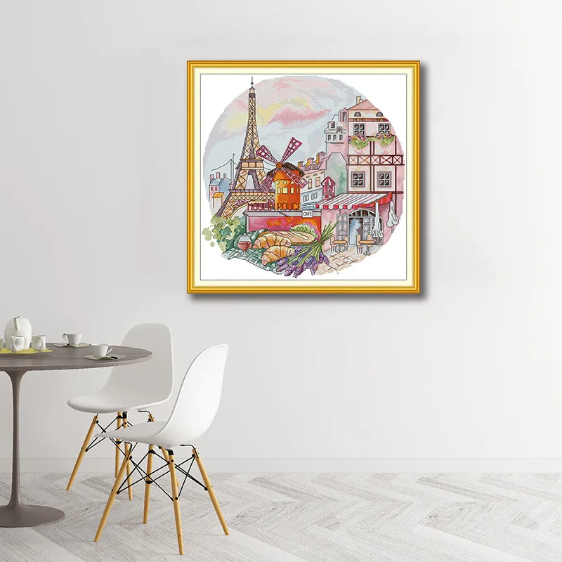 

Soulgift Stamped Pre-Printed Cross Stitch Kits, 9CT/11CT/14CT/16CT Fabric With DMC Threads, Easy To Follow - French Flavor