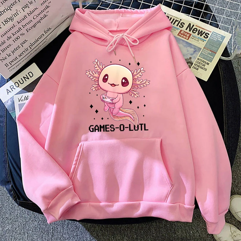 (Premium Hoodie) niedlichen Spiel Solotl Axolotl Video Gamer Brief druck Hoodies lose Sweatshirt Frauen Männer Persönlichkeit lang ärmelig