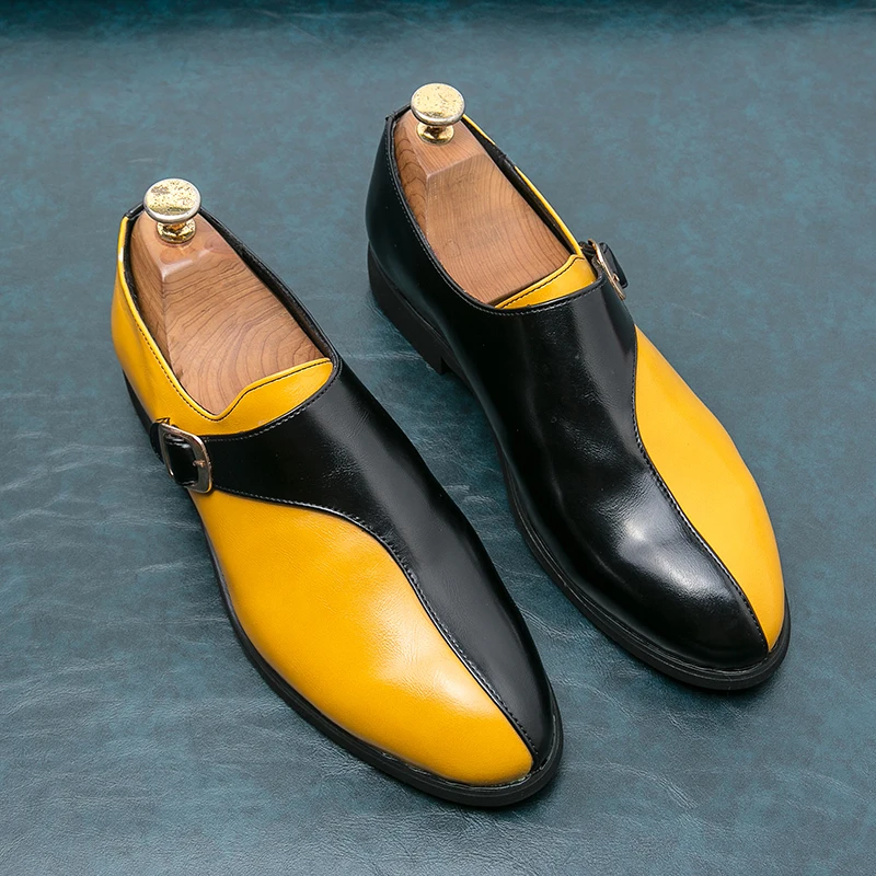 Hot Selling Men's Formal Shoes Europe America Trend Color Matching Pointed Shoes Men's Artificial Leather Shoes Big Size：38-47