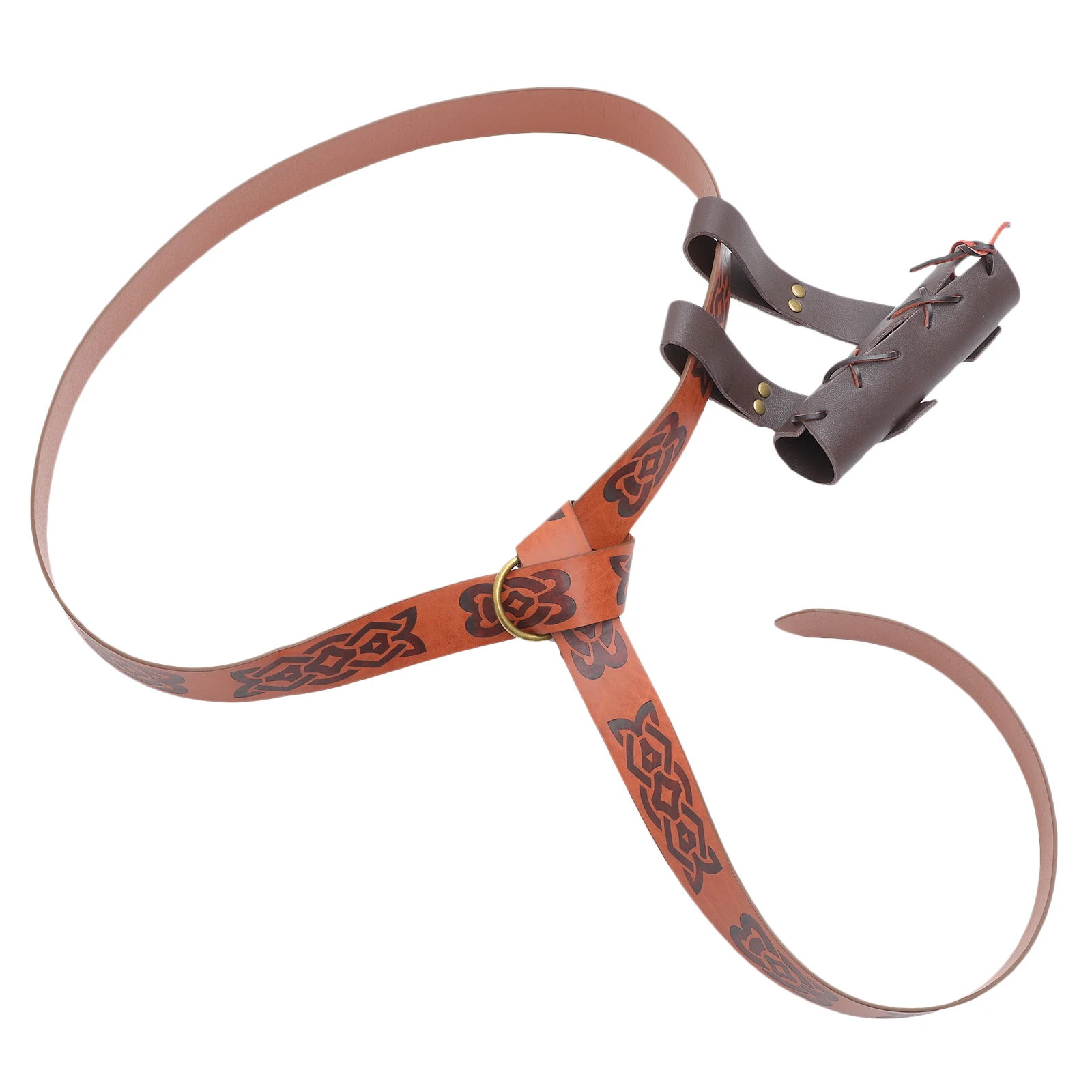 Cinto de pu em relevo marrom, renascentista medieval, 190cm, com bainha de espada, para cavaleiro viking, acessórios de fantasia, palco