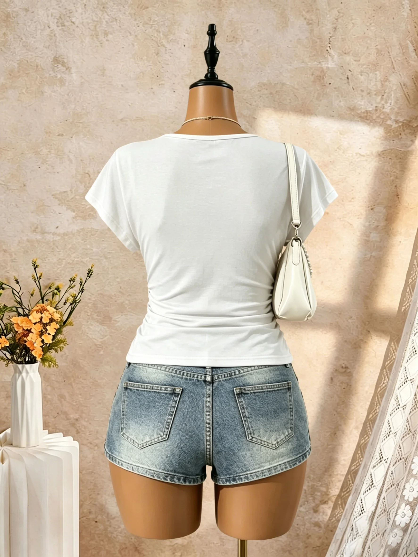 3 Pack Multi-color Women Deep V Neck Dolman Short Sleeve Side Ruched Slim Fit Cropped T Shirt 2026 Summer Y2K Solid Casual Stree