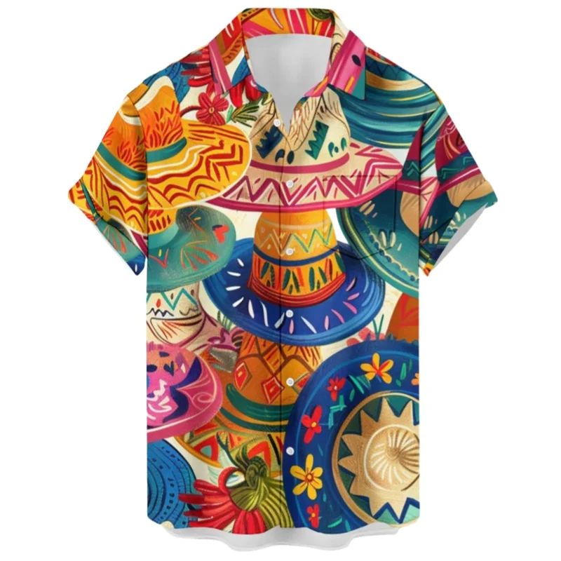 Spring Summer Men's Hawaiian Vacation Casual Printed Shirt Plus Size Loose Fit Fashion Short Sleeve Lapel Cardigan Shirt
