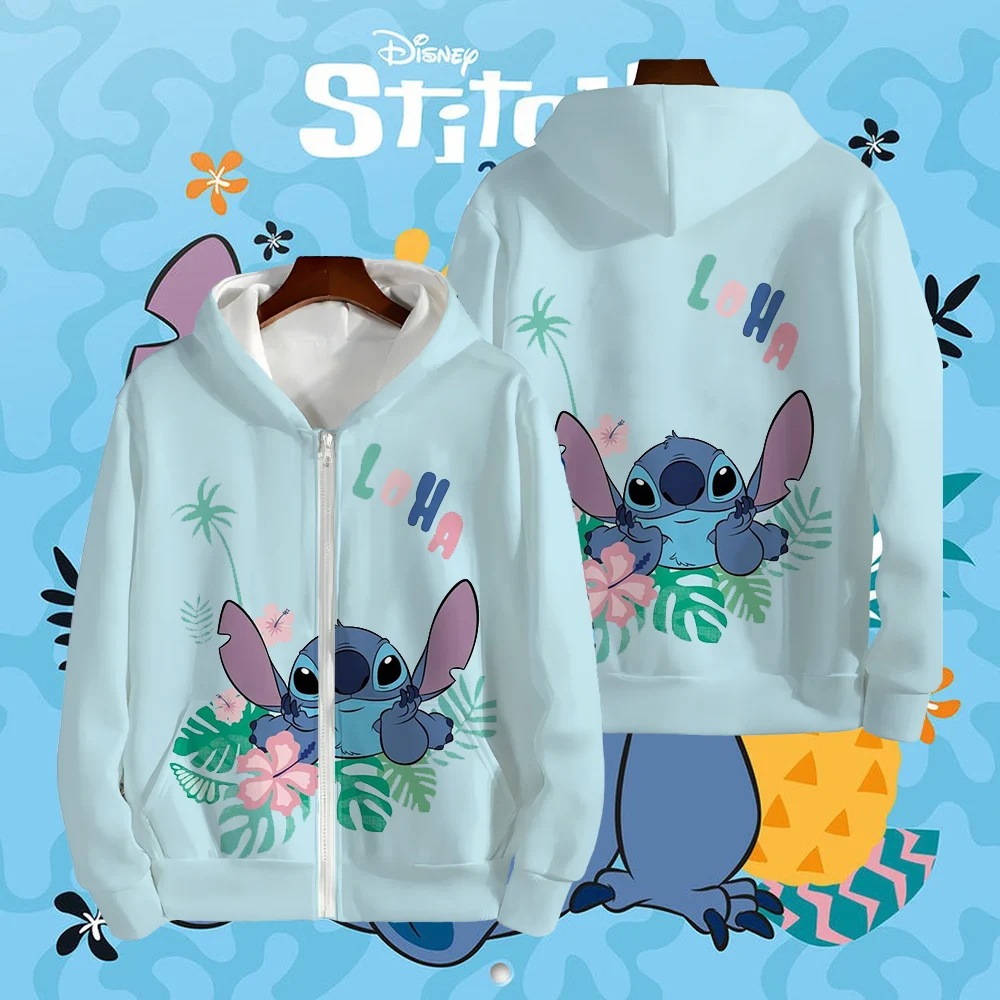 

Zipper Design New Long Sleeves Sweatshirts Disney Stitch Pattern Printed Hoodies for Women Autumn Winter Warm Comfortable Coats