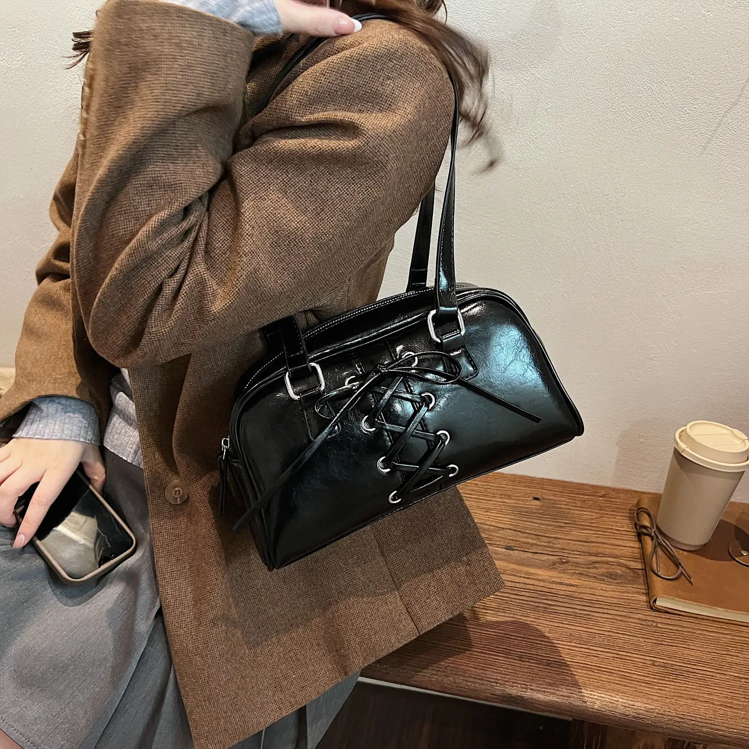 

JIAERDI Sweet Retro Bow Handbag Women Harajuku Leather Large Capacity Shoulder Bags Ladies Hot Girl Y2k Aesthetic Crossbody Bag