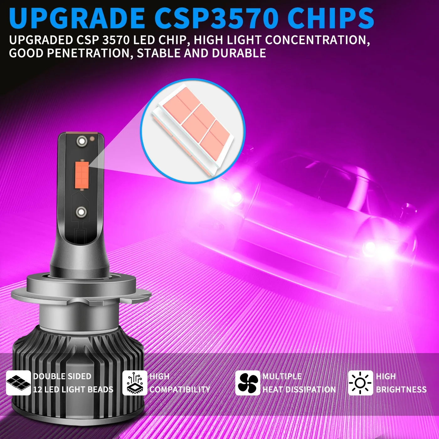 

PSX24W 2504 880 881 LED Headlight Bulbs 12V 50W Purple Pink Car Fog Lamp