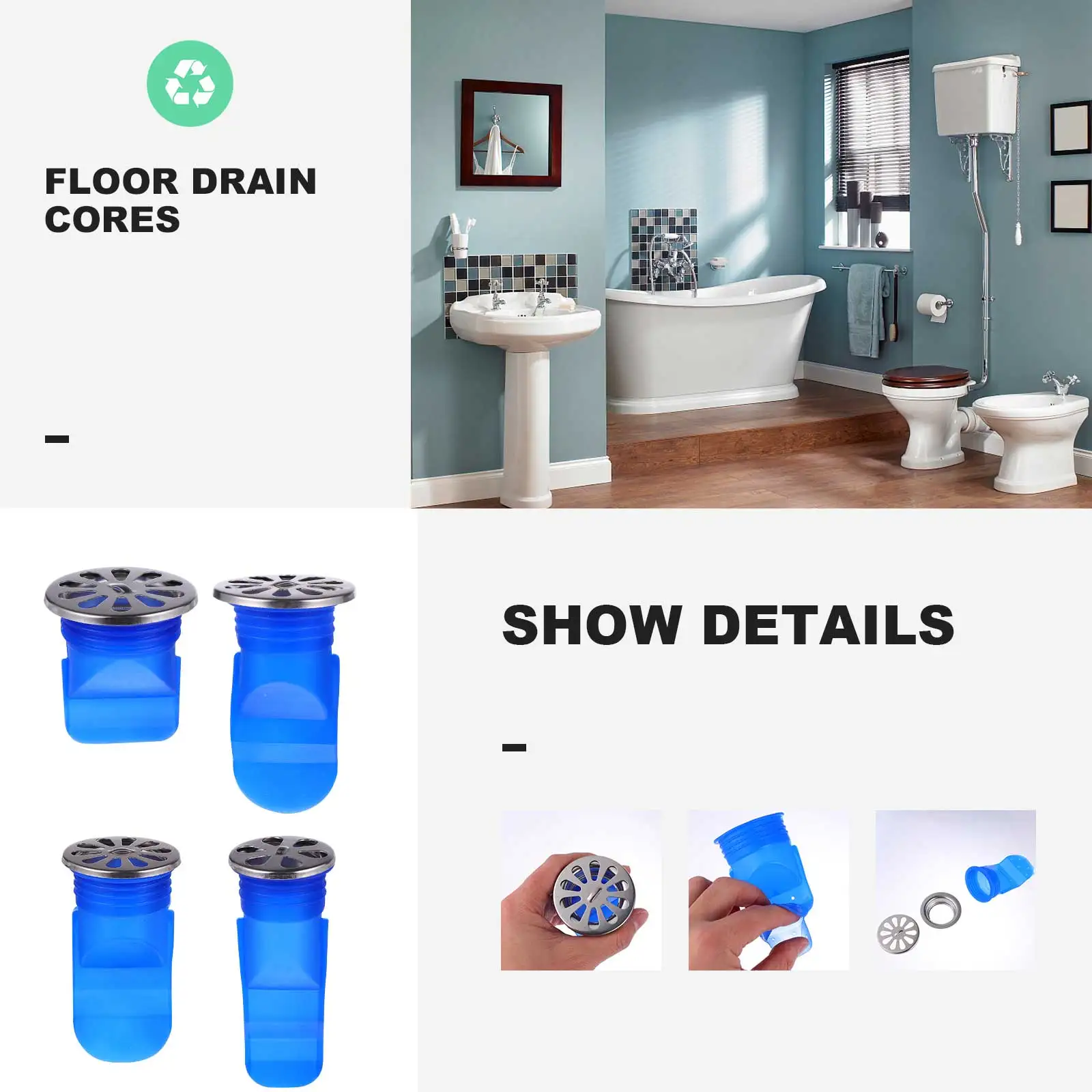 

4Pcs Floor Drain Seal Core Silicone Insect-Proof Deodorant Pipe Seal Ring Bathroom Kitchen Shower Drain Stopper Water Drainage