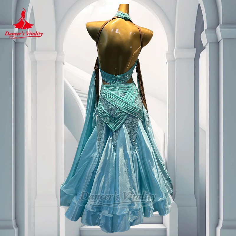 الكبار الفالس Quickstep مسابقة المهنية ملفوفة الوركين فساتين تخصيص النساء قاعة الرقص عارية الذراعين الزي حيوية الراقصة