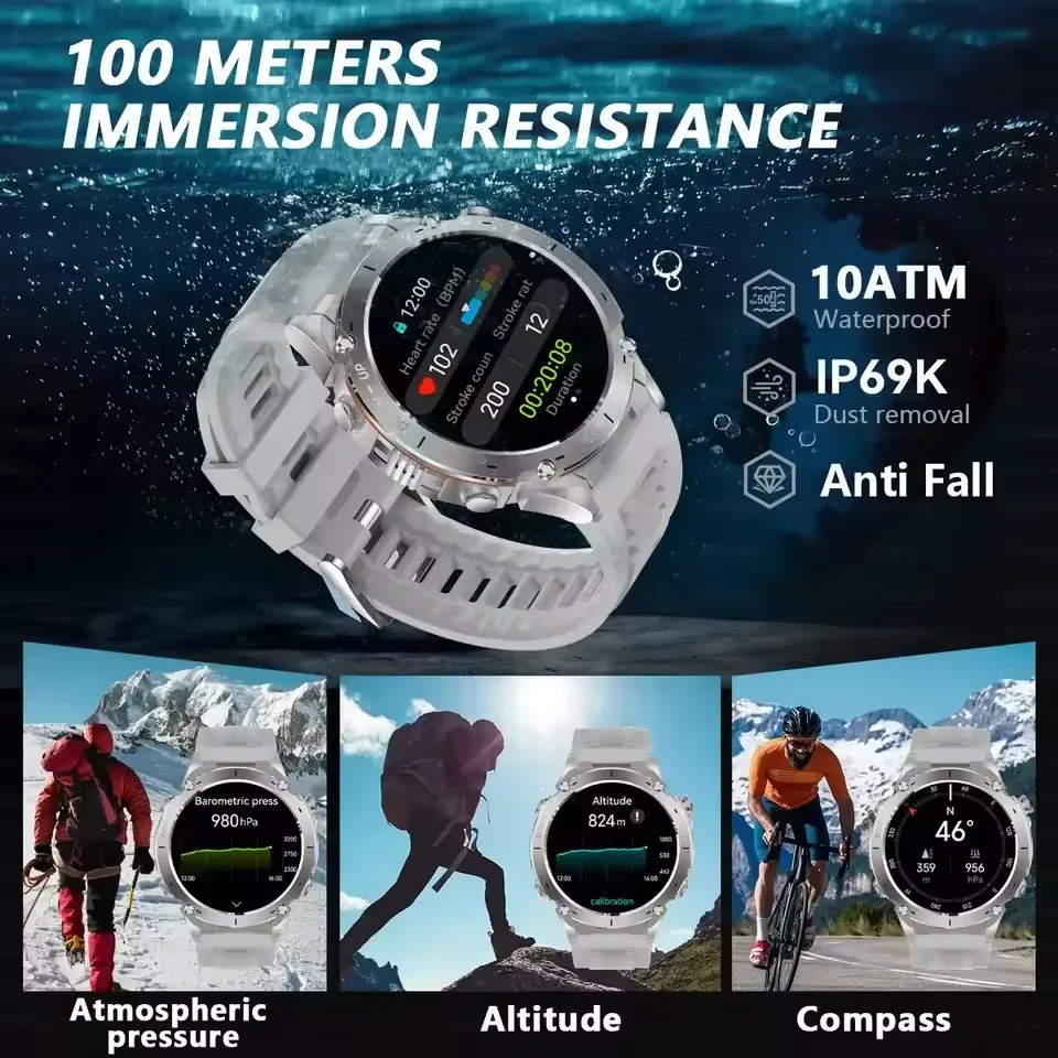 グローバル軍事グレード GPS 男性屋外スマートウォッチ懐中電灯 730mAh バッテリー 3ATM 防水 Bluetooth 通話スマートウォッチ Xiaomi