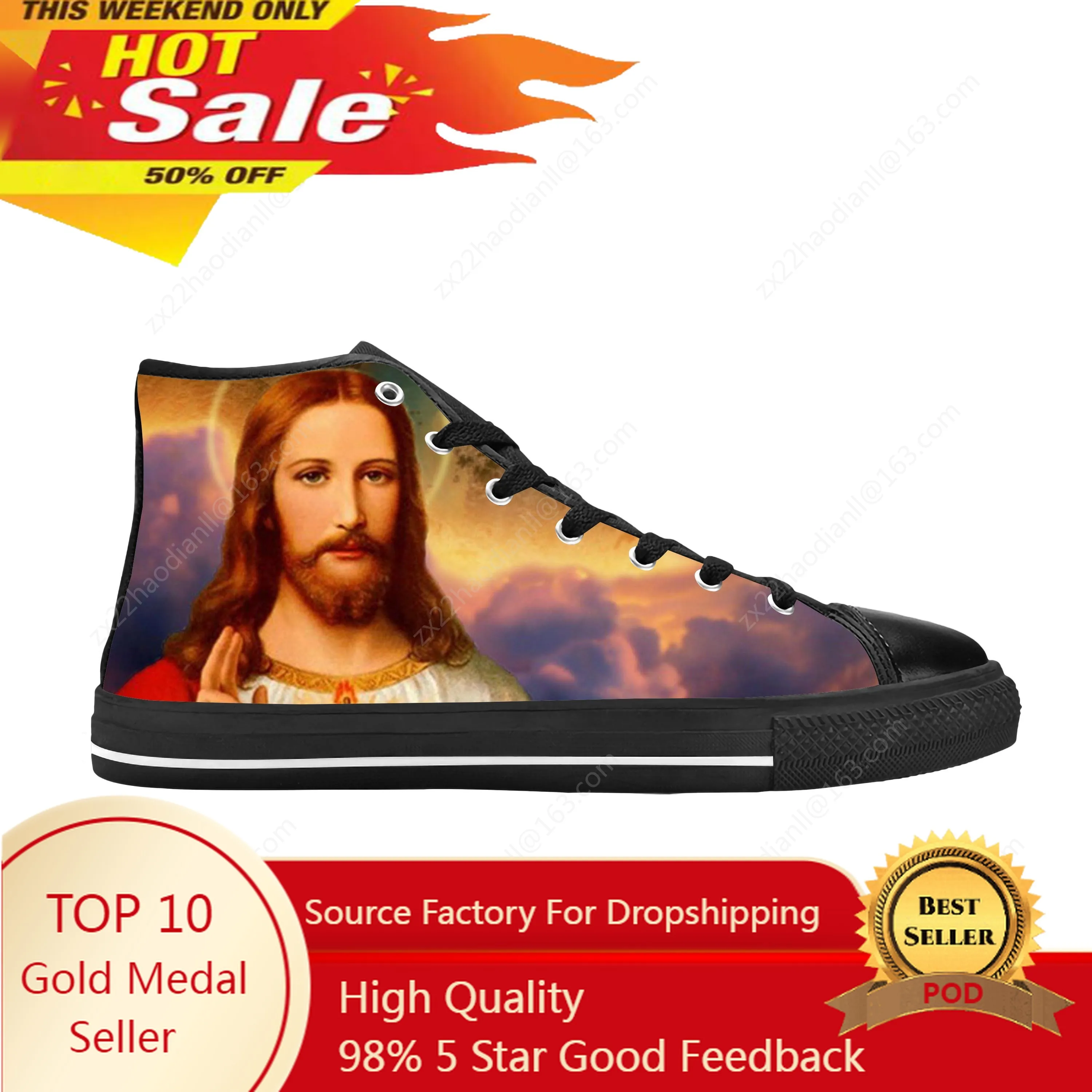 

Jesus Christ Christian Cross Lord Faith Religion Casual Cloth Shoes High Top Comfortable Breathable 3D Print Men Women Sneakers