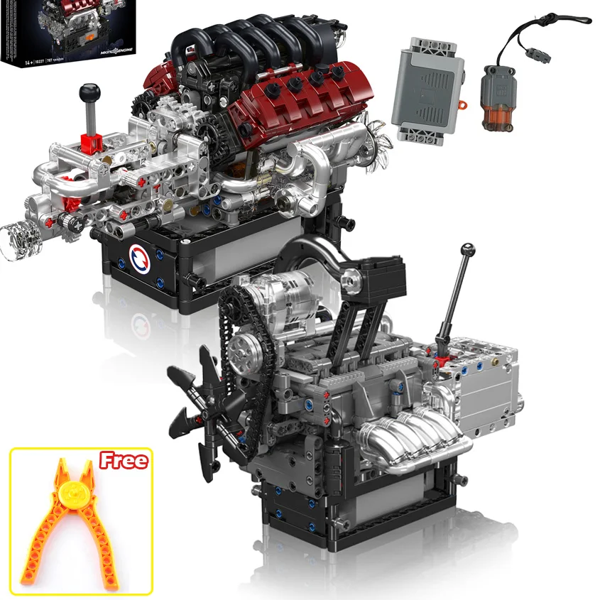 

10227 V8 Модель двигателя Строительный блок с функцией питания привода двигателя 10212 Поворотный двигатель Собранные игрушки Кирпичи Коллекционные подарки