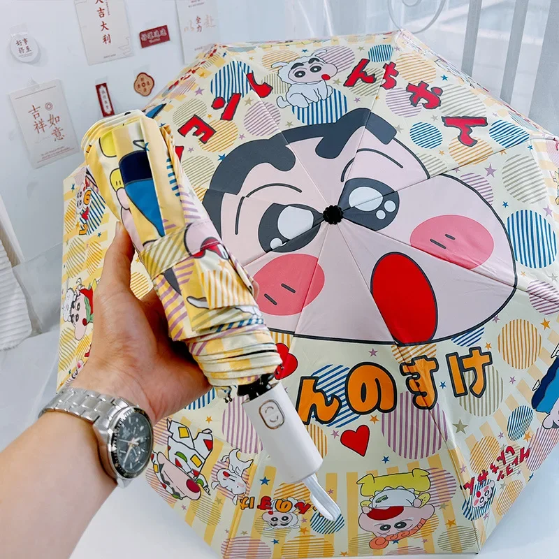 BANDAI Crayon Shin Chan Anime Figura Ombrello Automatico Soleggiato Ombrello Animazione Periferica Del Fumetto Creativo Regalo Per Bambini Giocattolo