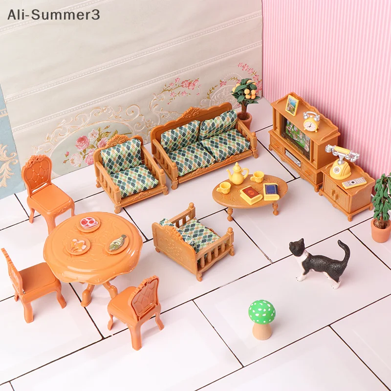 1:12 Miniaturowy zestaw mebli do domku dla lalek: stół jadalny, krzesło, sofa, stolik do herbaty, szafka RTV, model mebli dla lalek, dekoracja, rekwizyt do mikro-scen, zabawka