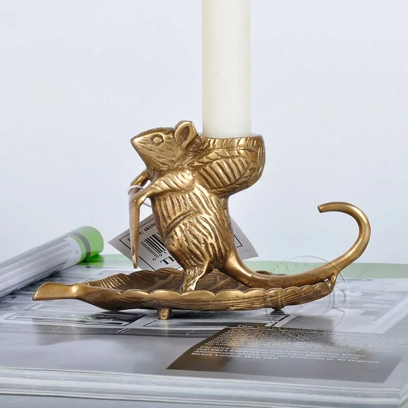 Vintage Brass Single Head Candlestick Dining Table Small Decoration Ornaments Decoration